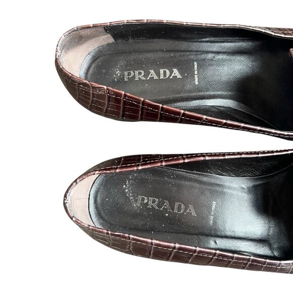 Prada Women’s Vintage Point Toe Chocolate Brown Leather Buckle Loafer Heels 38.5 - Picture 5 of 12